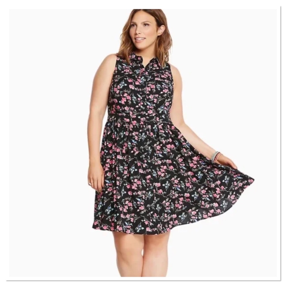 Torrid Button Challis Dress Sleeveless Button Front Floral Black Pink Size 1X - Picture 7 of 11